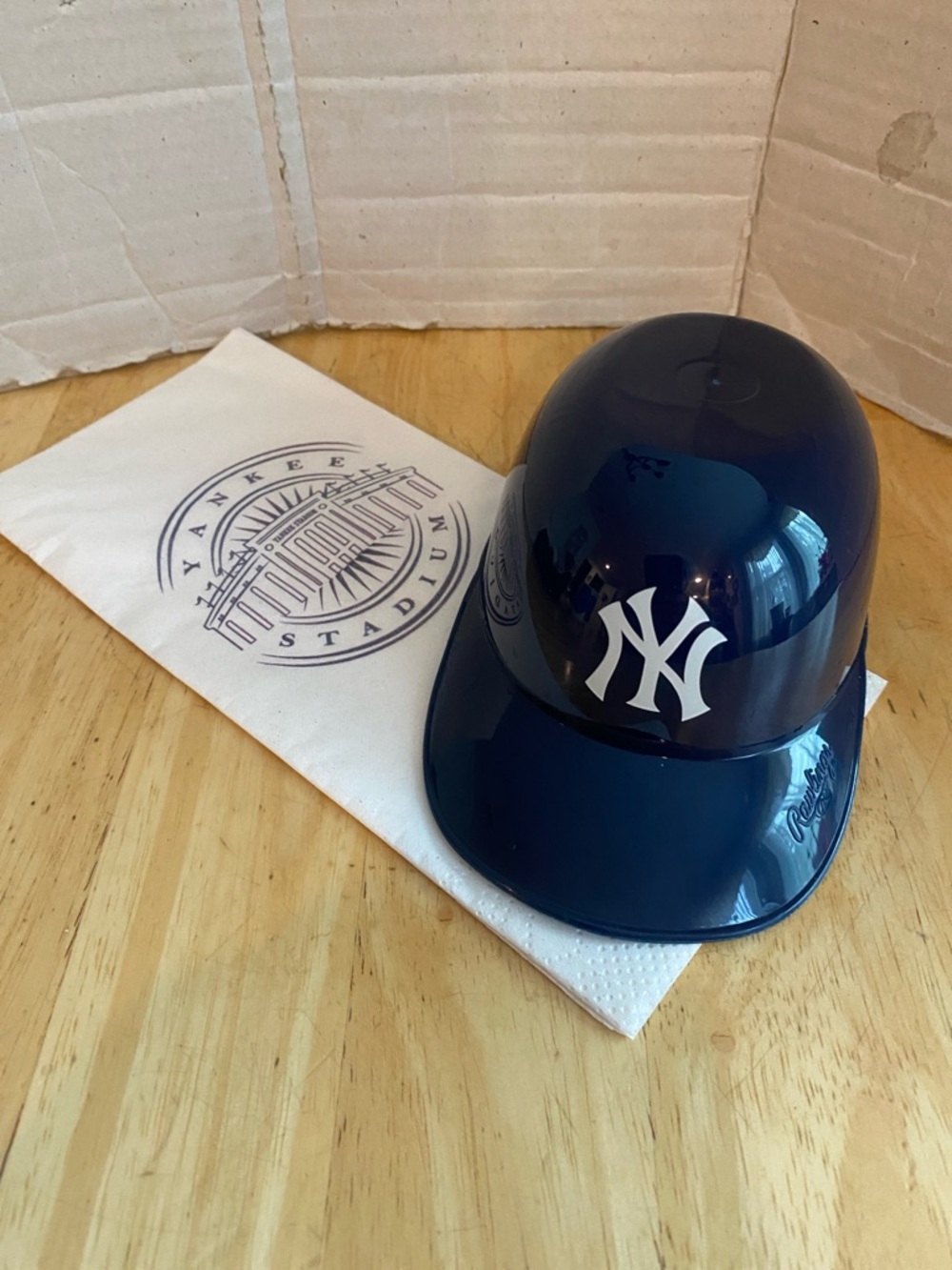 New York Yankees helmet ice cream cap with new Stadium paper napkin. Collectible